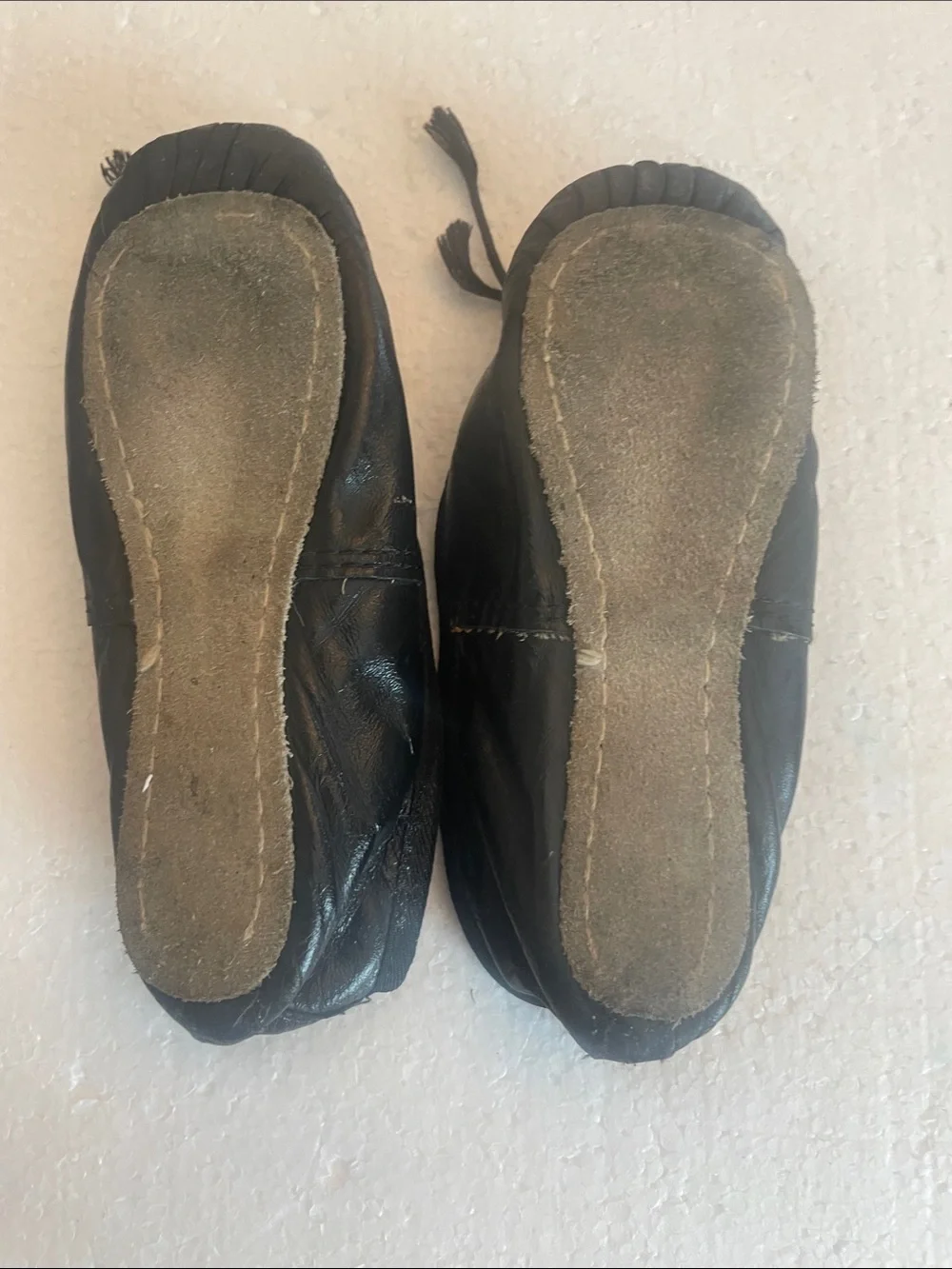 Dance time Black leather Ballet slippers shoes Flats elastic strap girls 9 1/2